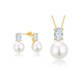 QX 18K Gold Plated 925 Silver Cubic Zirconia Wholesale Custom OEM Round Pearl Necklace Earrings Luxury Zirconia Jewelry Set