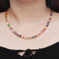 Multicolor Rainbow Color Gold Chic Baguette Cubic Zirconia Stone Tennis Necklace for Women Engagement Party Wear Boho Jewelry