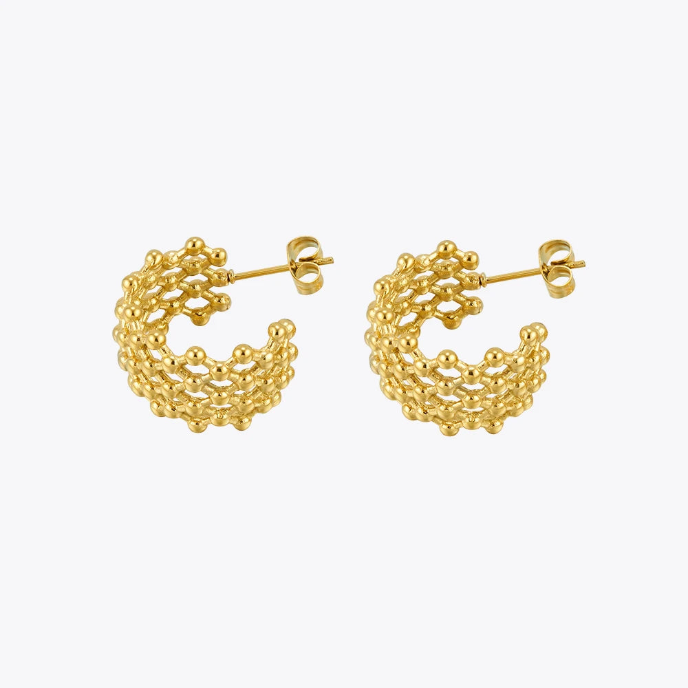 Latest 18K Gold Plated Stainless Steel Jewelry Mesh Cellula Beaded Hoop Earring Waterproof for Women Party Earrings E241620