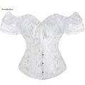 White Color Off Shoulder Sexy Bubble Sleeve Top Corset Floral Brocade Victorian Bustier Jacquard Bodyshaper Plus Size