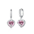 Dylam Wholesale Rhodium Plated Colored Rectangle CZ Crystal Huggie Hoop Earrings Pink Cubic Zircon Heart Drop Hoop Earrings