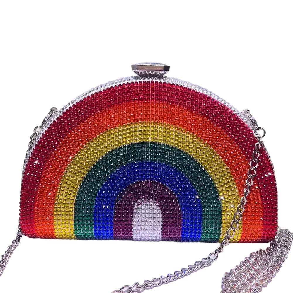 Wholesale Luxury Diamond Rainbow Shaped Rhinestone Stone Clutch Bag Purse Ladies Evening Bag
