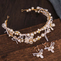 2pcs Korean Style Hair Accessories Set Wedding Headwear Pearl Flower Pendant Earrings Hairband Sets