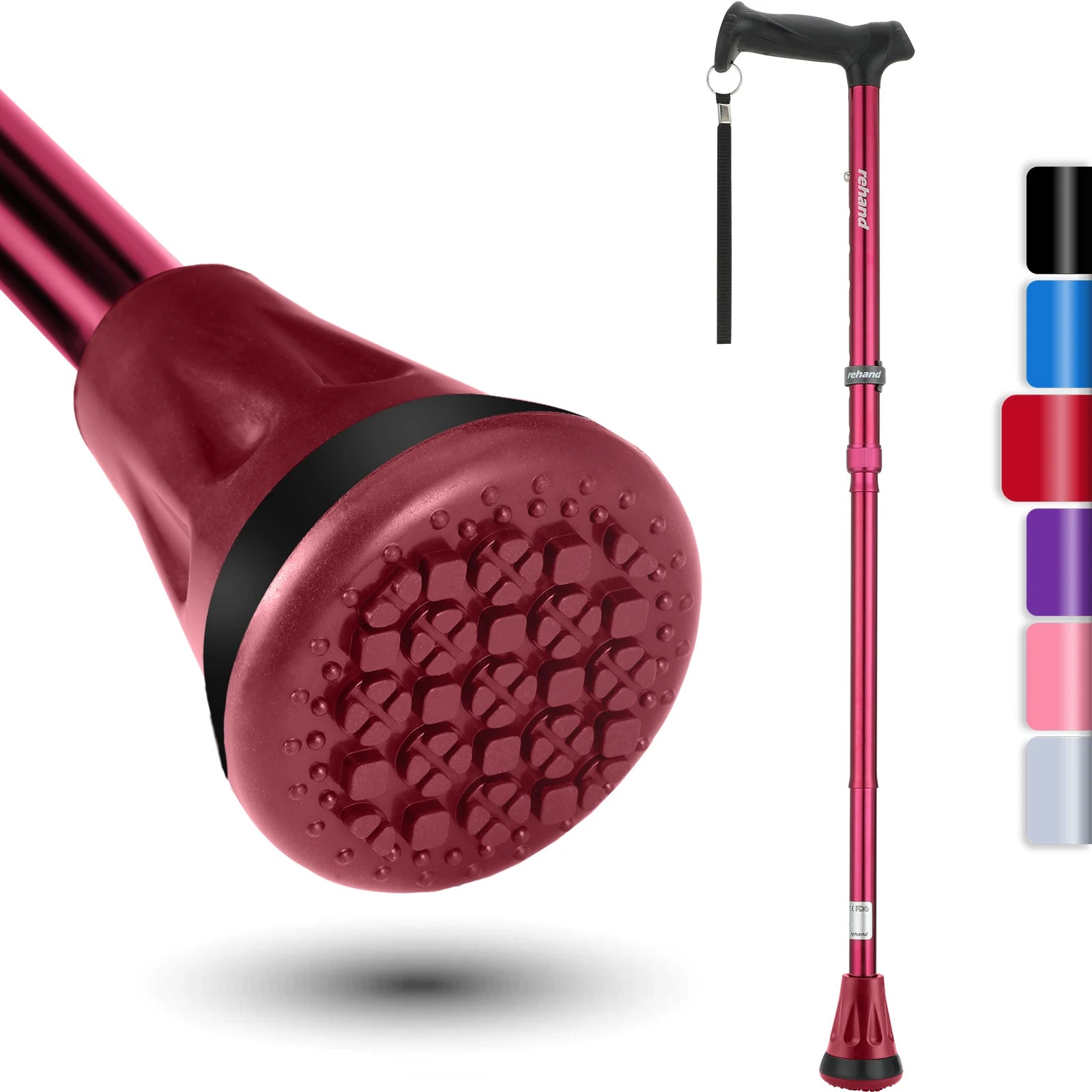 Rehand Medical Aluminum Adjustable Folding Walking Cane for Disabled Adults Elderly