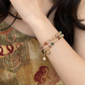 Vintage Baroque Pearl Bracelet Crystal Stone Beads Chinese Style Portrait Pendant Gold Alloy Bangle Trendy Trendy for Gift