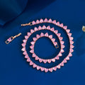Romantic Rose Gold Plated Pink Cubic Zirconia Cute Love Heart Tennis Choker Necklace Jewellery for Women Engagement Dating Gift