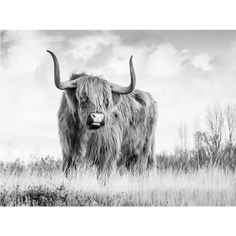 Meian New Design Highland Cow Animal Abstract Handmade Mosaic Diamond Embroidery Watercolor Canvas Wall Art