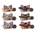Wholesale Wood Bow Tie Set Hankies Cufflink Wooden Bowtie Handkerchief With Brooches for Men