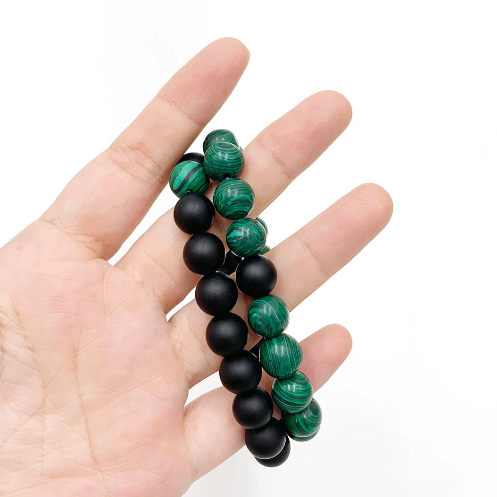 Extra Size 10 mm Malachite Gemstone Bracelets 2 Rows Natural Healing Stones for Gifts Anniversaries Parties