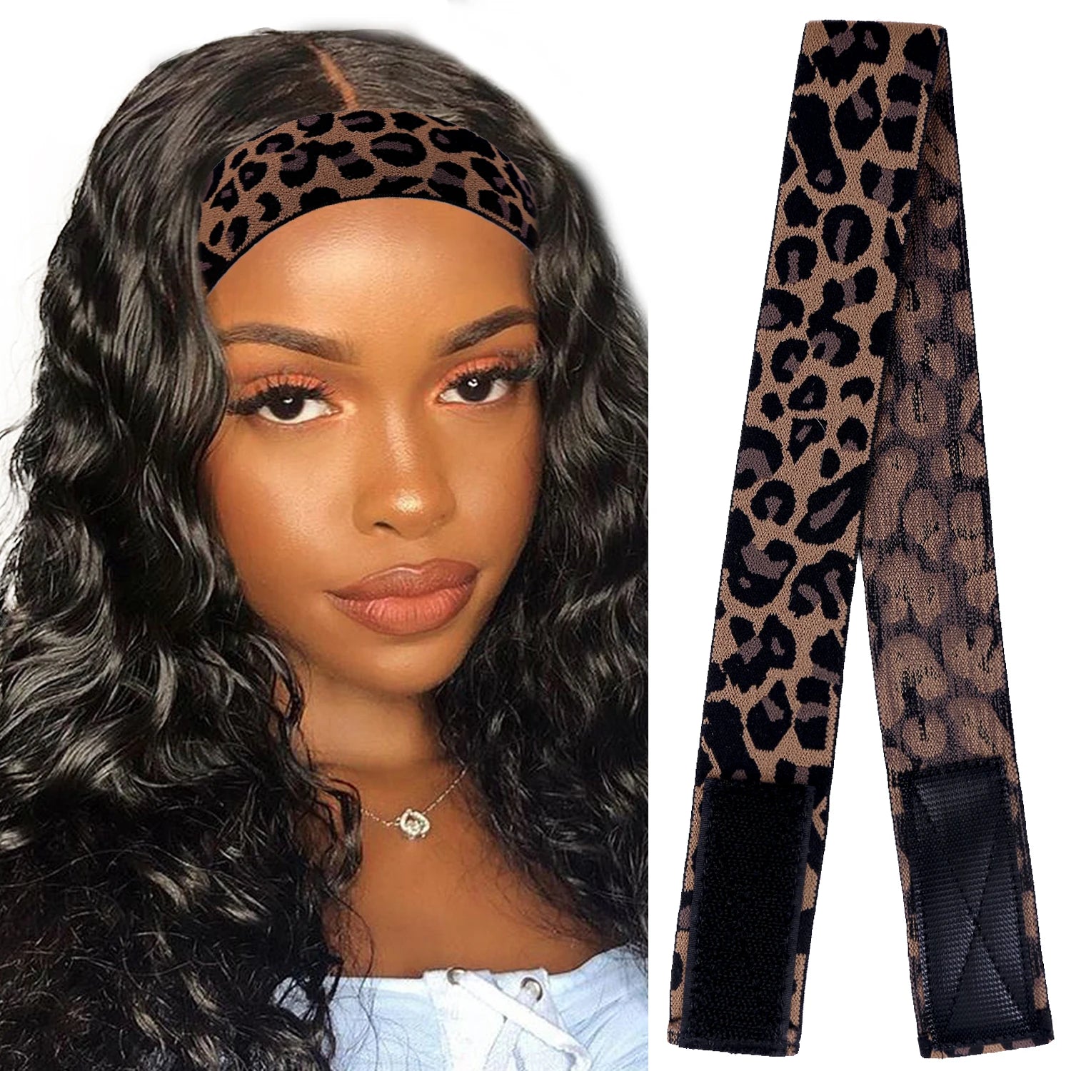 Leeons Golden Silver Leopard Custom Logo Fashionable Ladies Adjustable Fastening Belt Headband Edge Slayer Strap Elastic Wig
