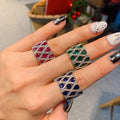 2022 Female Colorful Treasure Ring Retro Style Shining Diamond Ladies Ruby Sapphire Emerald Stone Ring