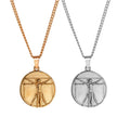 Stainless Steel Mens Mythology Jewelry Minimalist Vitruvian Man Pendant Trendy Saint Christopher Pendant Necklace for Men