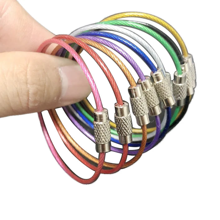 Custom Stainless Steel Wire Cable Twist Screw Lock Key Ring Heavy Duty Luggage Tags Loop