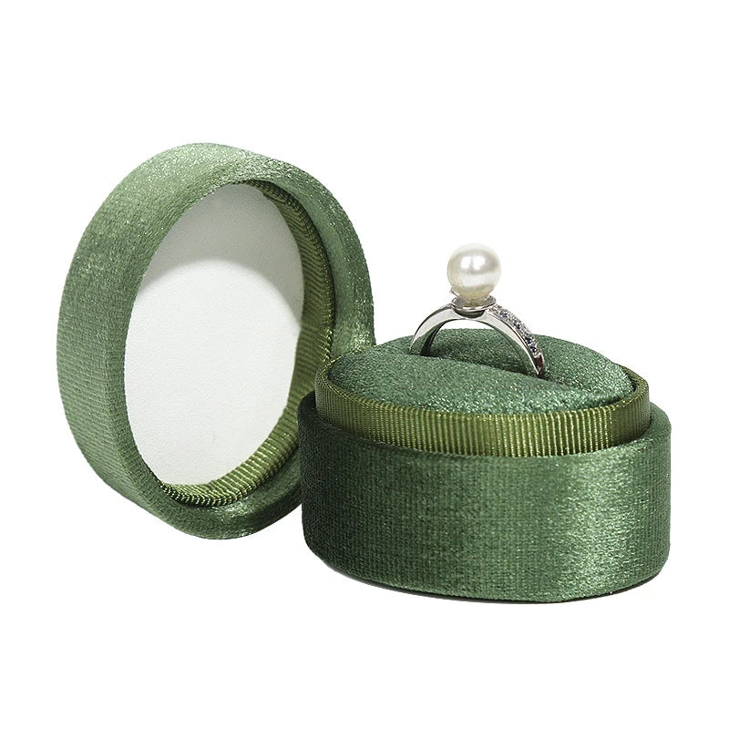 Custom Logo Oval Retro Flannel Pair Ring Box Proposal Marry Velvet Ring Packaging Jewelry Box