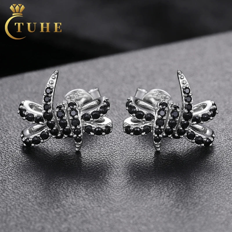 Passed Diamond Test Party Jewelry Black Moissanite 925 Sterling Silver Wist Knot Shape Stud Earrings for Men