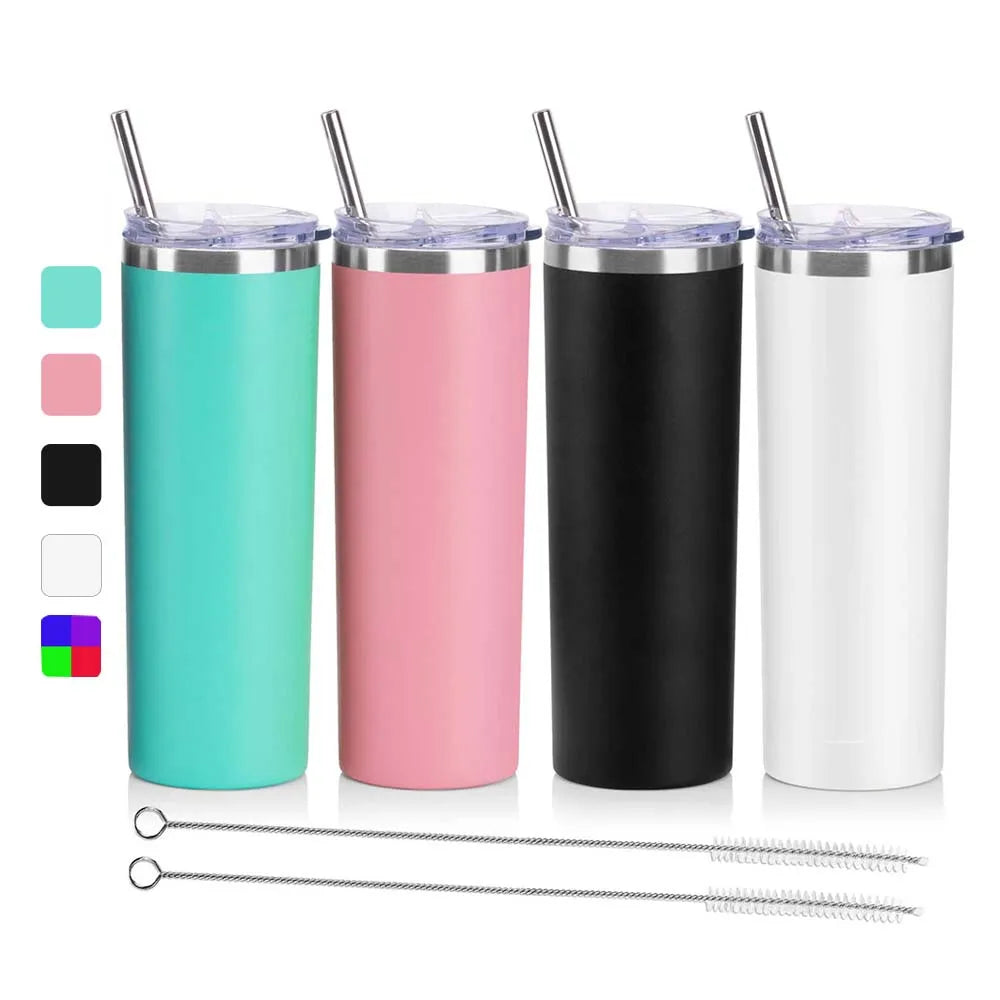 Sublimation Stainless Steel Tumbler 20 oz Tumbler Cups in Bulk With Straw Lid Straight Mug Water Bottle Thermos Termos
