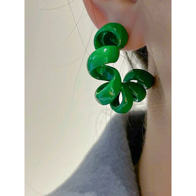 7 Colors Phone Wire Twisted Enamel Earrings Spiral Circle Spring Hoop Earrings Women Colorful Chic Vintage Minimalist Jewelry