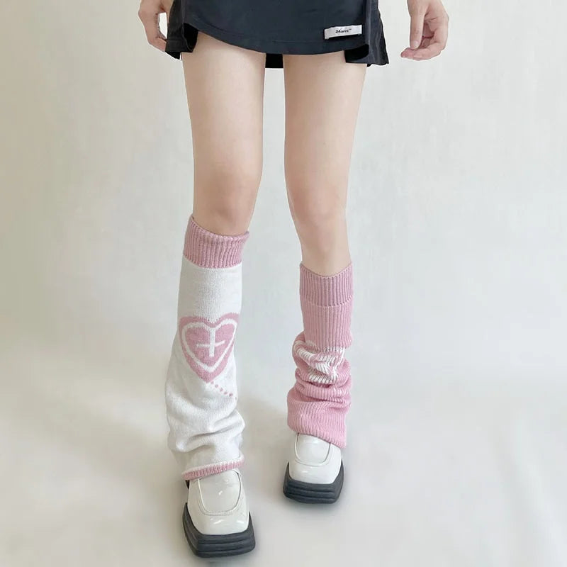 Wholesale Trending Reversible Knitted AB Kawaii Socks Slouch Pink Y2K Leg Warmers for Women
