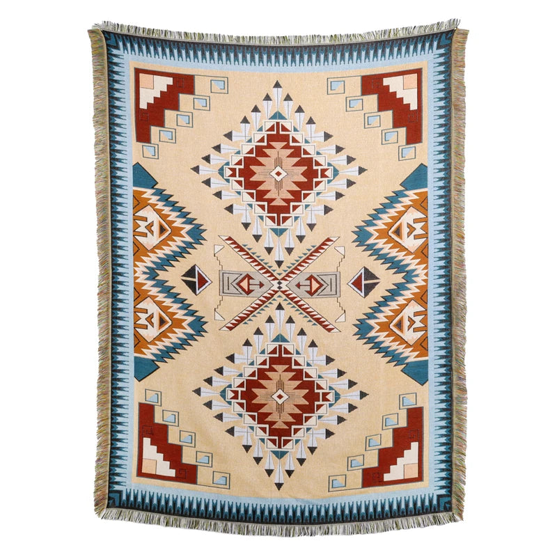 Modern Fashion Custom Jacquard Tasseled Fringe Blanket Bohemia Pattern Polyester/Cotton Material All-Season ODM OEM Throws Maoda