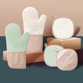 Silicone Dotted Oven Gloves & Mittens Heat Resistant Cooking Accessories for Baking Grilling & Pot Holding for Restaurants