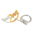 Sweet Romantic Valentine's Day Gift 18K Gold Stainless Steel Zircon Rhinestone butterfly Open Rings Pink Zirconia Bow Rings