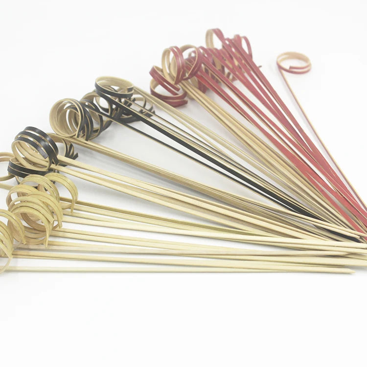 J&M Natural Bamboo Fruit Picks and Flower Sticks Skewers Different Shapes Disposable for Cocktails and Bars Tool Set