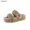 Outdoor New Luxury Winter Warm Light Weight Non Slip Soft Fluffy Plush Upper Slides for for Women Thick Sole Home
