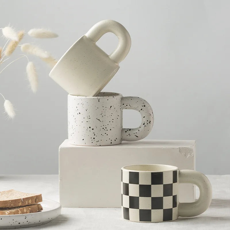 Pangpang INS Style Nordic Low MOQ Porcelain Ceramic Coffee Mug with Fat Handle for Milk or Coffee