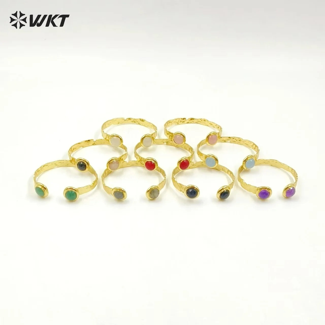 WT-B650 Newest Design Fashion 18K Real Gold Plated Resist Tarnishable Double Round Labradorite Stone Open Size Women Bangle