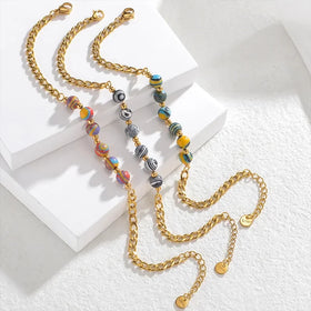 Spring Summer Cuba Chain Natural Stone Simple Titanium Steel Bracelet Leisure Holiday Waterproof Stainless Steel Jewelry