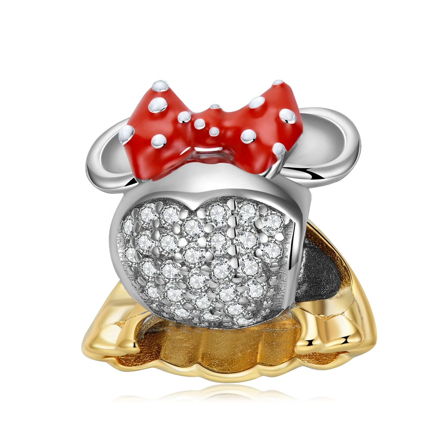 Red Polka Dot Bow Veil Charm 925 Sterling Silver Bead with CZ for Women Fine Charm Beads Jewelry Bracelet Valentine's Accessory