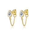 Daidan Earring Gold Plated Jewelry Earrings Women Chic Zirconia Stud Gold Teardrop Water Drop Silver Earrings With a Chain