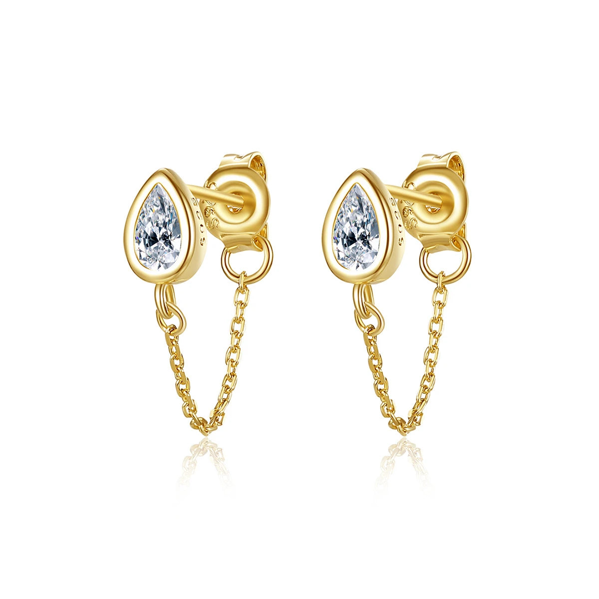 Daidan Earring Gold Plated Jewelry Earrings Women Chic Zirconia Stud Gold Teardrop Water Drop Silver Earrings With a Chain