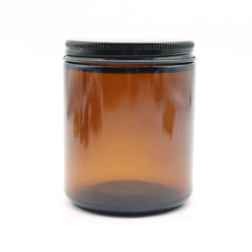 Empty Candle Glass Jar 250ml Amber Glass Jar for Candle Container with Shiny Black Metal Lid