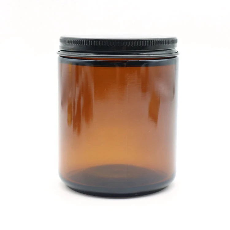 Empty Candle Glass Jar 250ml Amber Glass Jar for Candle Container with Shiny Black Metal Lid
