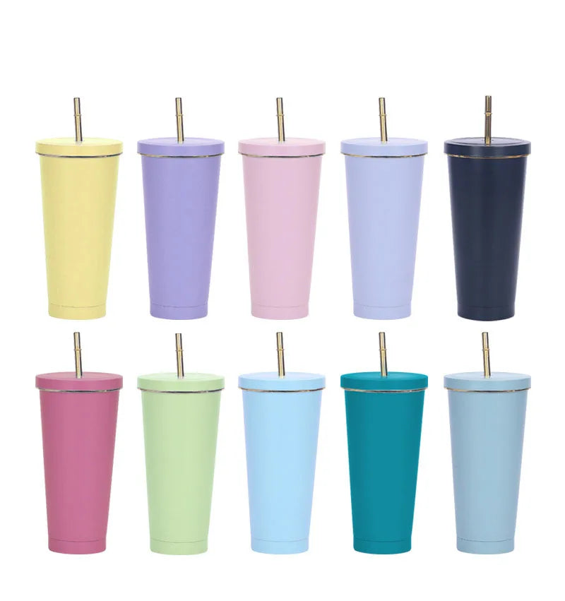 Portable Car Mugs with Lid and Straw Anti Crash Water Cup Stainless Steel Coffee Mug