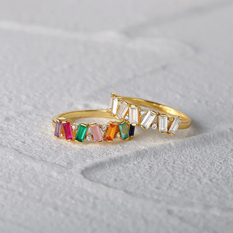 Shiny Inlaid Diamond Ring 18K Gold Cubic Zirconia Rings 925 Sterling Silver Engagement Finger Ring for Female