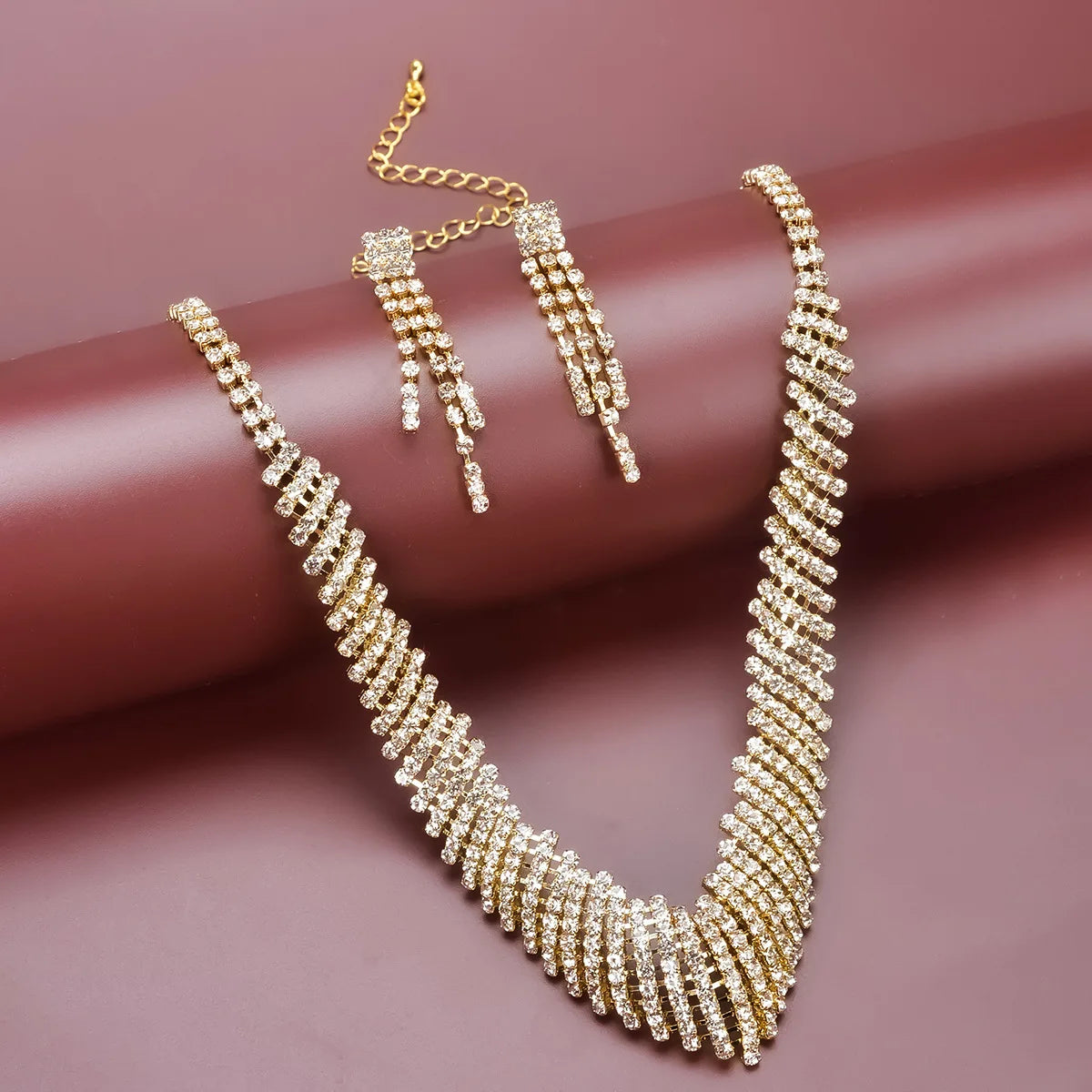 6 Models Fashion Bling Bling Rhinestone Bridal Jewelry Set 18K Gold Plated Pearl Necklace Earrings Women's Clothing Accessories