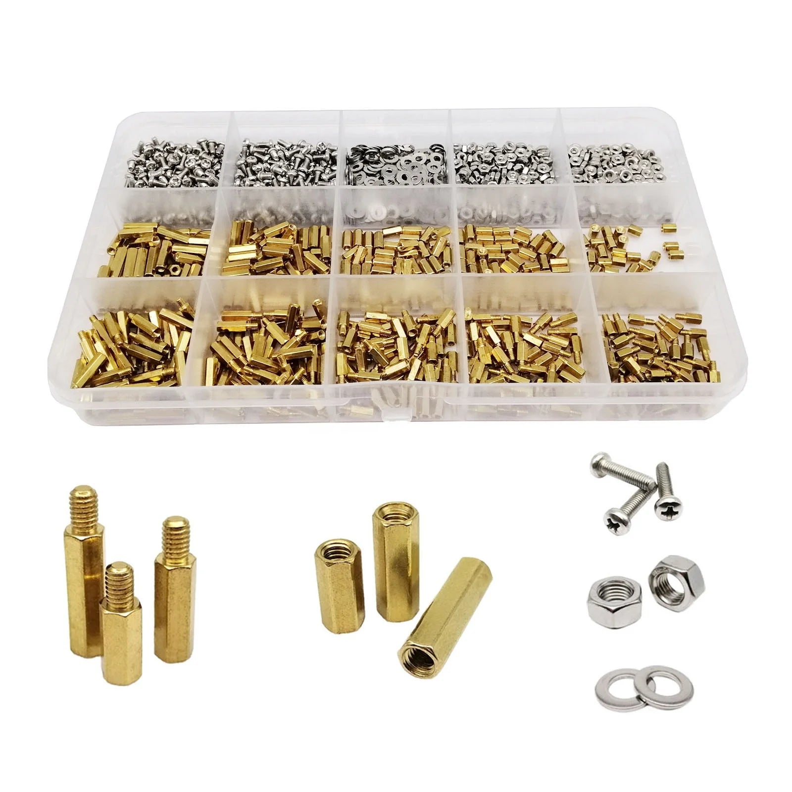 510/680/1700pc M2 M2.5 M3 M4 Screw Nut Assortment Kit Set Copper PCB Board Hex Hexagon Column Standoff Pillar Solid Brass Spacer