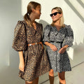 Button-Up Printed Summer Casual Dresses Puff Sleeve Short Leopard Dress For Women