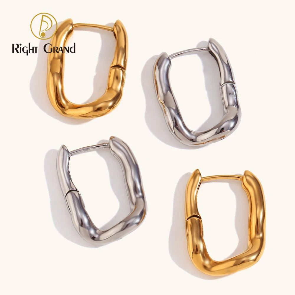 Minimalist Jewelry Melting Style U Shape Stainless Steel Hoop Earring 18k Gold Plated Waterproof Jewelry
