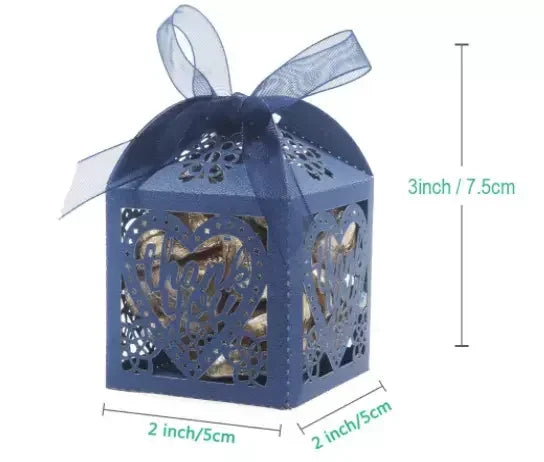Custom Laser Cut Wedding Party Favor Fancy Style 5x5x7.5cm Paper Box Candy Bag Chocolate Gift Boxes with Ribbon