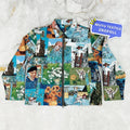 Custom Men's Zip-Up Jacket with Van Gogh Tapestry Design Turn-Down Collar & OEM Service Yarn Dyed Technique
