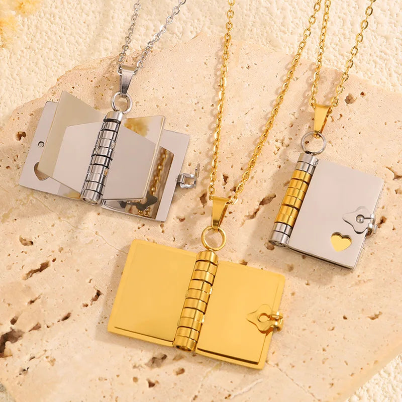 New Design Open Close Waterproof Book Pendant Necklace Mini Couple Love Book Locket Necklace Wholesale Fashion Jewelry