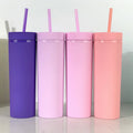 16oz Skinny Tumbler Thermal Double Wall Plastic Cup with Straw for Drinks  Student Gift Straight Cup