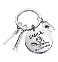 Smile Is Toothsday Toothbrush Toothpaste Tooth Keychain Metal Pendant Key Chain for Birthday Gift for Kids Children Adults