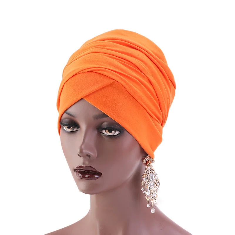 Wholesale Multi Usages Headscarf African Long Head Wrap Plain Solid Color Cotton Head Scarf Women Turban TJM-440