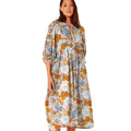 European and American Women's Fashion Lantern Sleeves V-neck Tie up Floral Fragments Dress