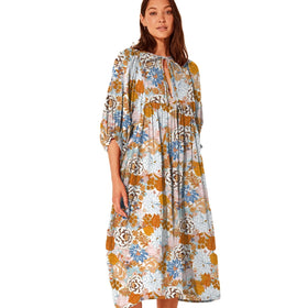 European and American Women's Fashion Lantern Sleeves V-neck Tie up Floral Fragments Dress