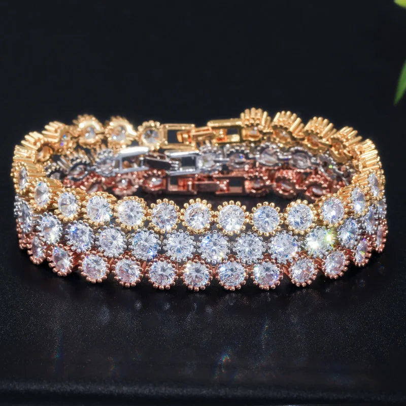 Fashion Trendy Shiny White Round 5mm Cubic Zirconia CZ Stone Tennis Bracelet for Women Man Party Wedding Bridal Jewelry
